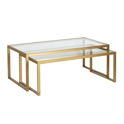 A Closer Look at the 46″ Gold Glass Rectangular Nested Coffee Table Set